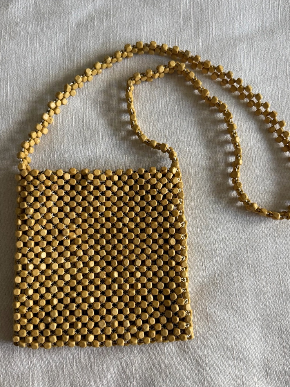Crossbody Bag Womens Small Yellow Wood Beaded Boho Handmade Lined Indonesia
